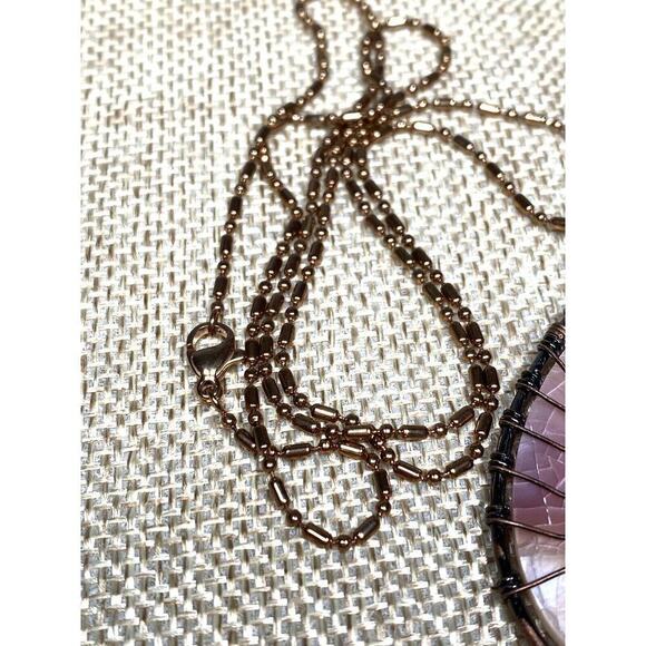 Necklace Mother of Pearl Tree of Life Wire Work Cooper Rose Gold Tone Chain 23” - Picture 10 of 13